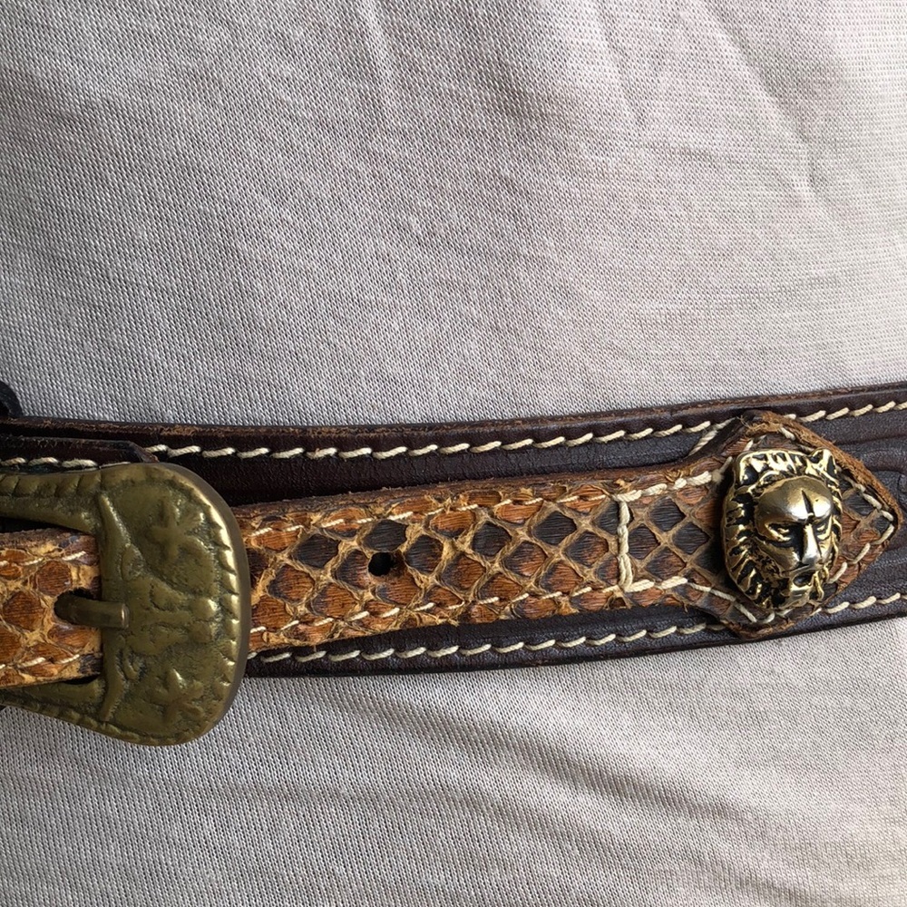 Vintage Infinity Art works Firenze brass lion snake belt size large